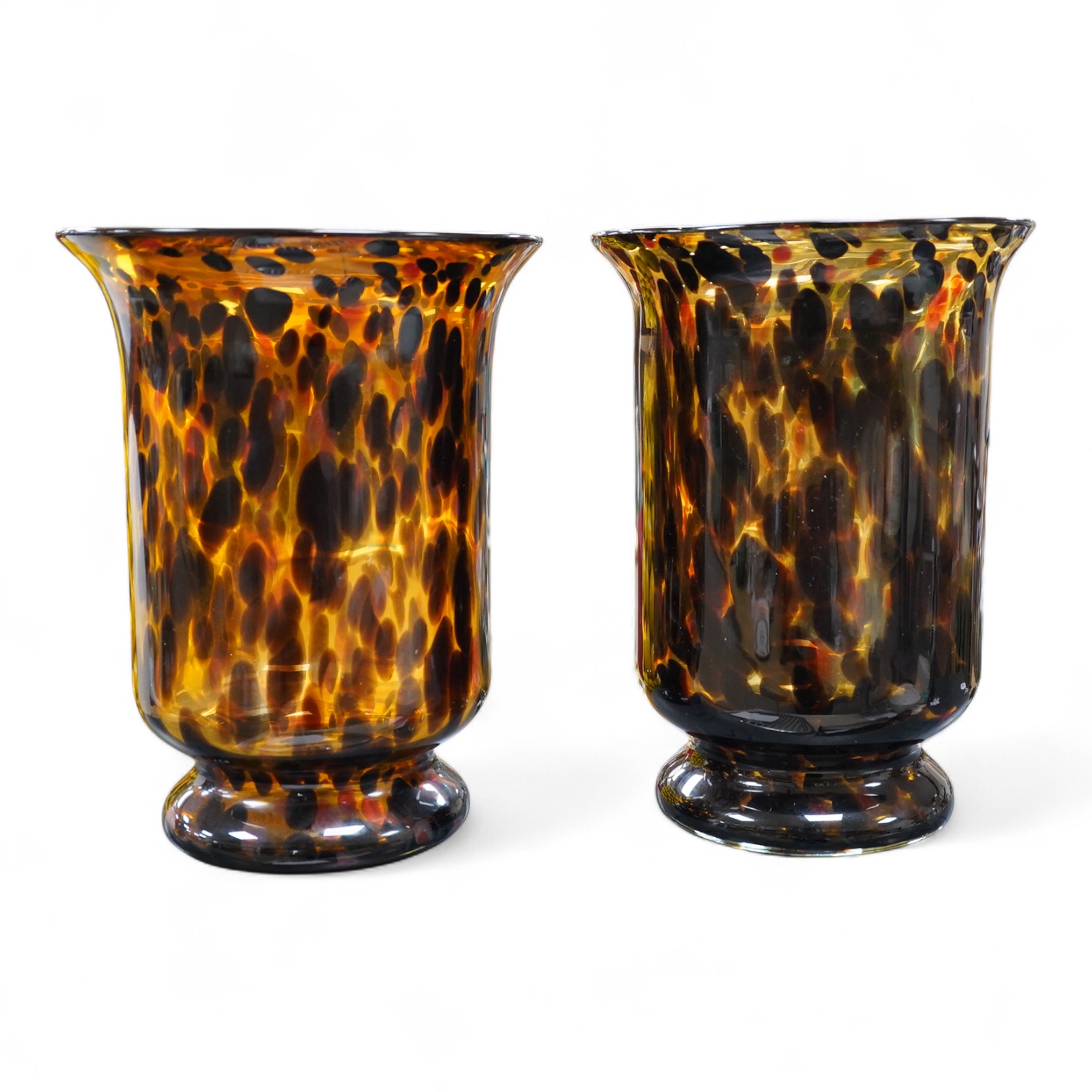 In the style of Murano, a pair of Italian hand blown ‘tortoishell’ glass vases, 31cm